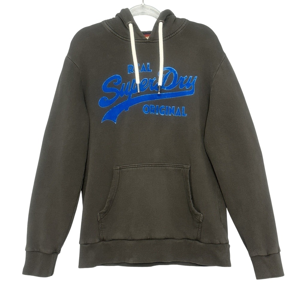 Superdry Mens Sweatshirt Large Vintage Logo Hoodie Asphalt Grey British J Pop
